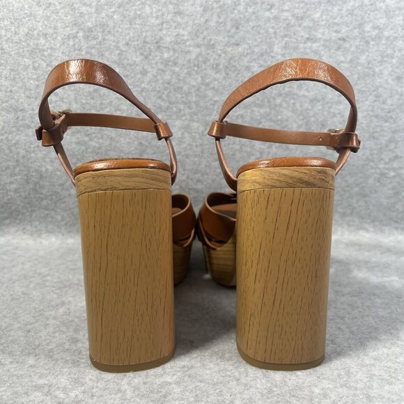 Zara‎ Block Leather Platform Women's 8 US /39 EU Wide Heels Ankle Buckle Strap - Picture 8 of 15